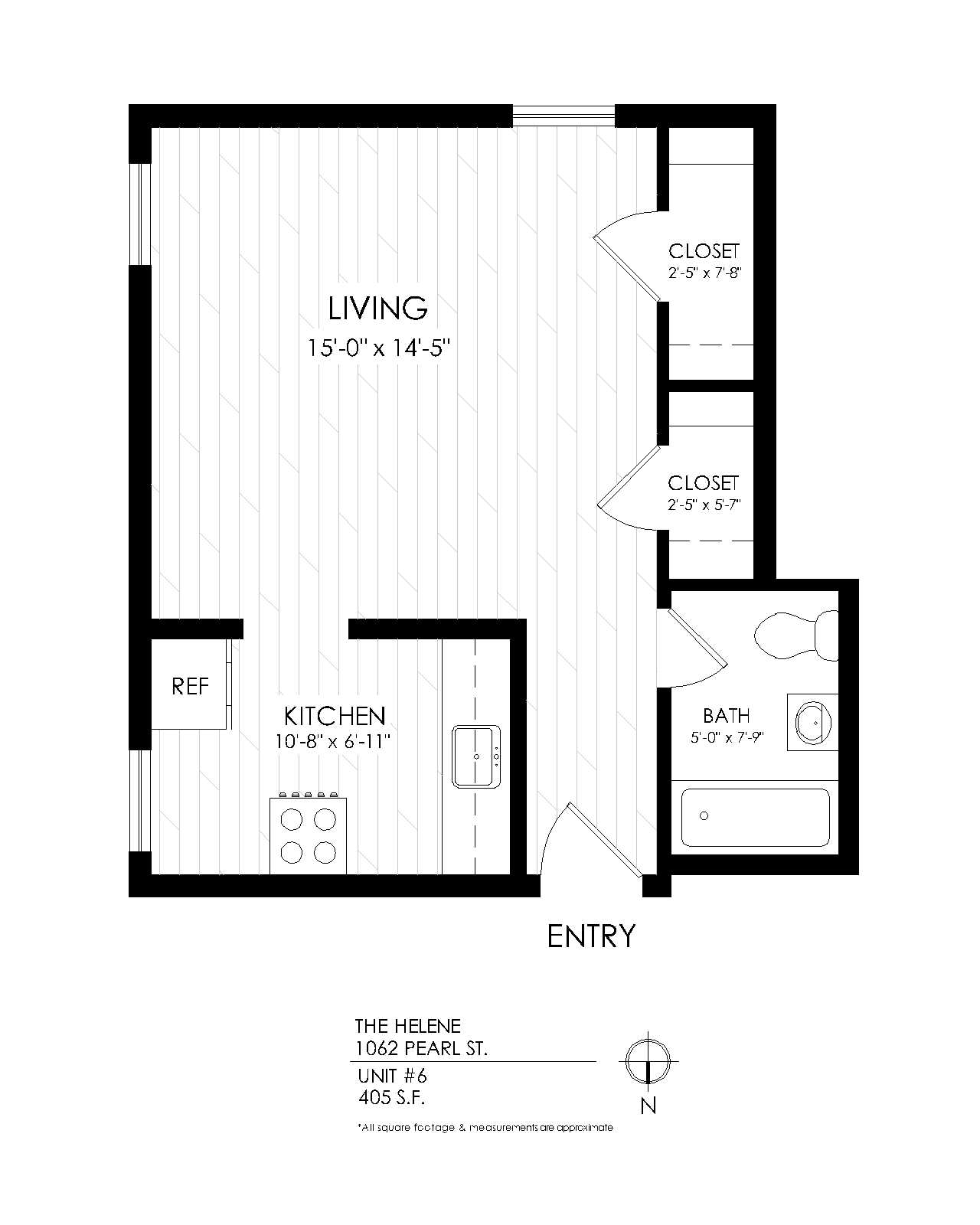 Floor plan for studio, 1 bath, 425 sqft